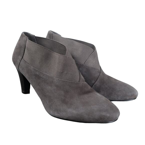 Bandolino Womens Heeled Ankle Booties Gray Suede Size 8.5 Elastic Slip On Career - Picture 2 of 11